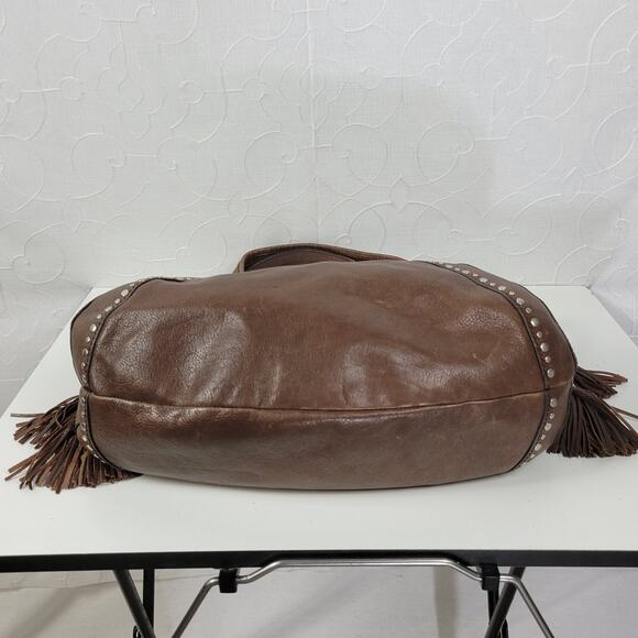 Fossil Fifty Four Womens Shoulder Bag Brown Leather Tassels Studded Hobo Western - Picture 7 of 13